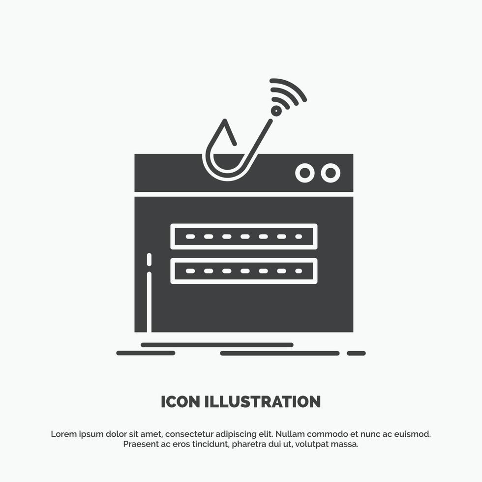 fraude. Internet. acceso. clave. icono de robo. símbolo gris vectorial de glifo para ui y ux. sitio web o aplicación móvil vector