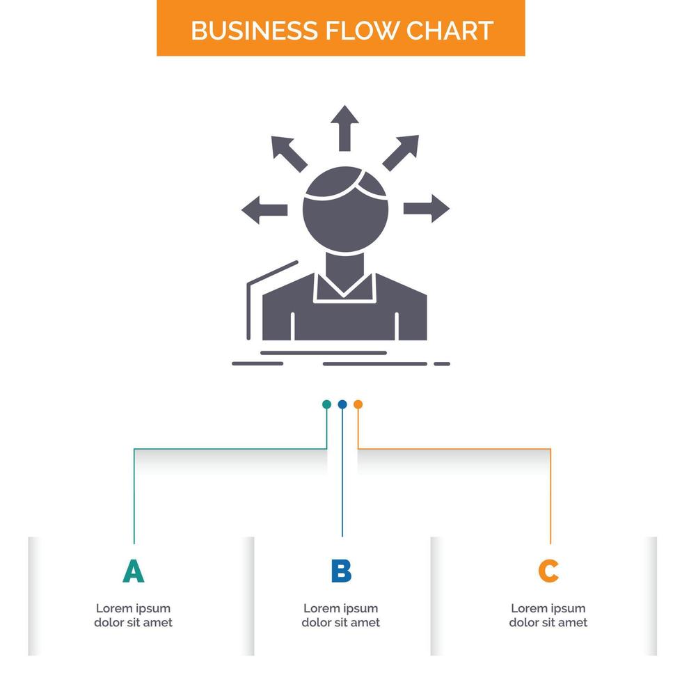 diferencia de conversión. diversidad. opciones estructura. diseño de diagrama de flujo empresarial de transición de usuario con 3 pasos. icono de glifo para el lugar de plantilla de fondo de presentación para texto. vector