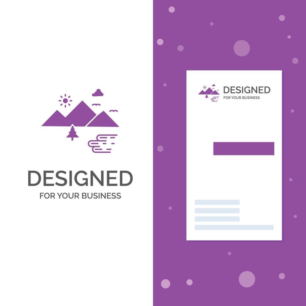 Business Logo for Mountains. Nature. Outdoor. Clouds. Sun. Vertical Purple Business .Visiting Card template. Creative background vector illustration