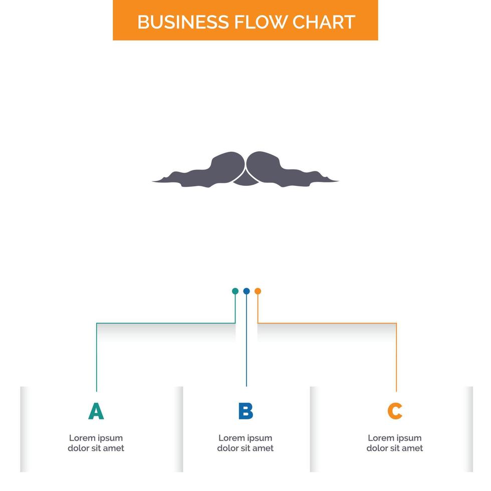 bigote. inconformista. movimiento masculino. diseño de diagrama de flujo de negocios de hombres con 3 pasos. icono de glifo para el lugar de plantilla de fondo de presentación para texto. vector