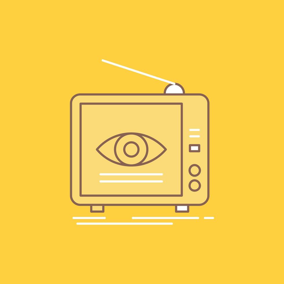 Ad. broadcast. marketing. television. tv Flat Line Filled Icon. Beautiful Logo button over yellow background for UI and UX. website or mobile application vector
