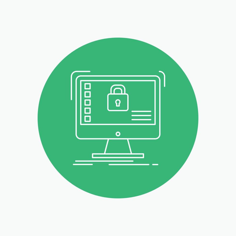 secure. protection. safe. system. data White Line Icon in Circle background. vector icon illustration
