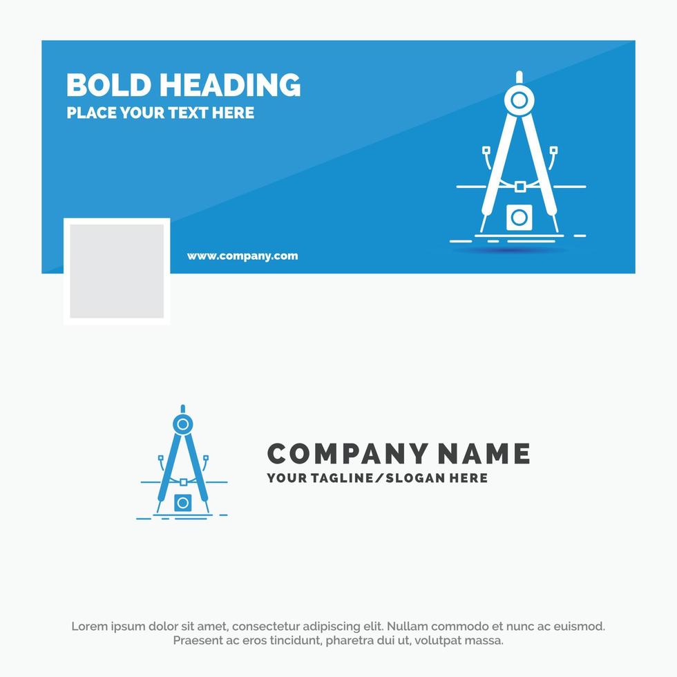 plantilla de logotipo empresarial azul para el diseño. medida. producto. refinamiento. desarrollo. diseño de banner de línea de tiempo de facebook. ilustración de fondo de banner web de vector