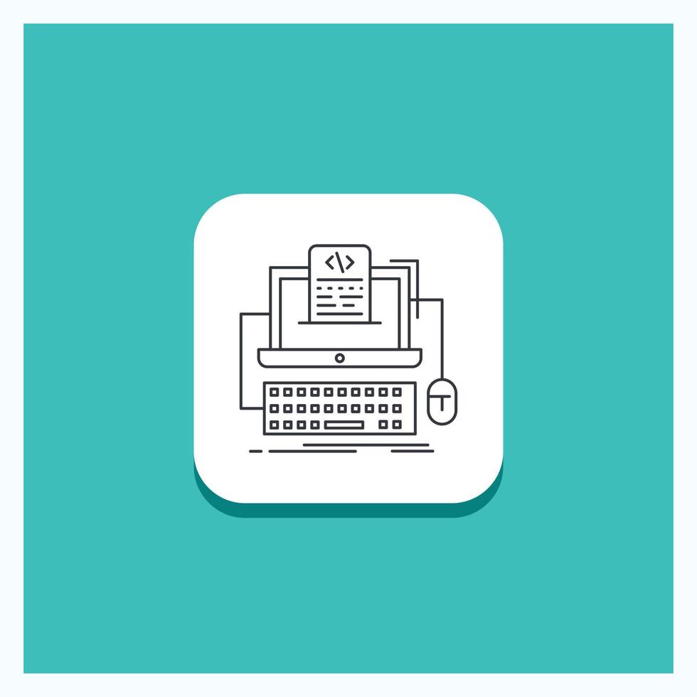 Round Button for Code. coding. computer. monoblock. screen Line icon Turquoise Background vector