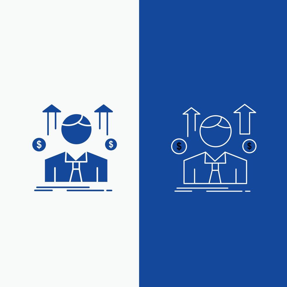 Business. man. avatar. employee. sales man Line and Glyph web Button in Blue color Vertical Banner for UI and UX. website or mobile application vector