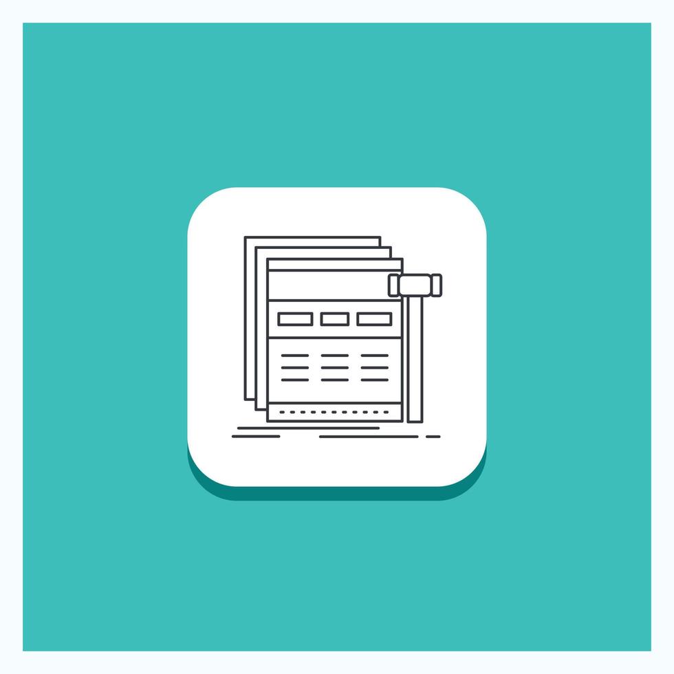 Round Button for Internet. page. web. webpage. wireframe Line icon Turquoise Background vector