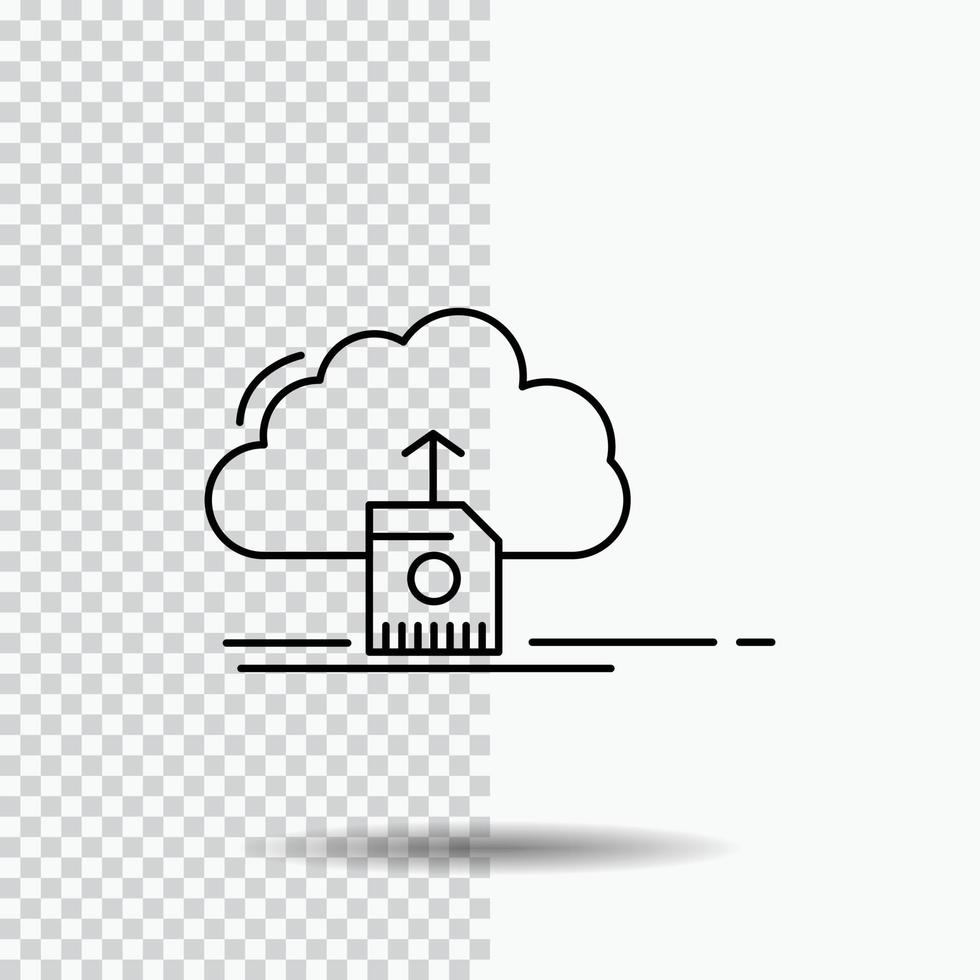 cloud. upload. save. data. computing Line Icon on Transparent Background. Black Icon Vector Illustration