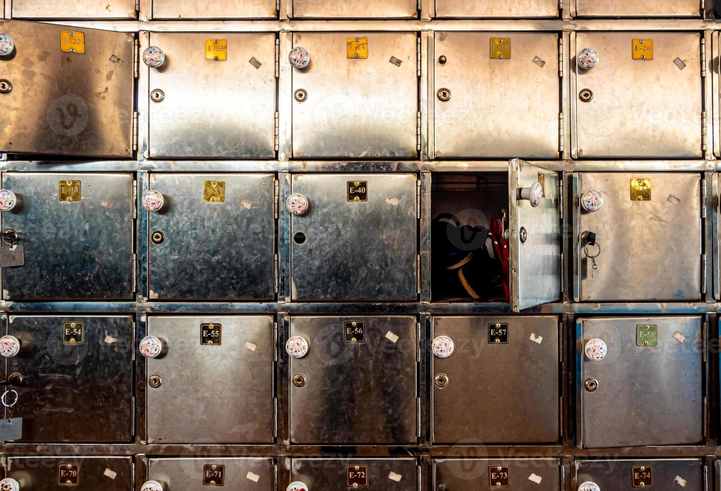 Full frame close-up of the old and scratched stainless lockable closet photo