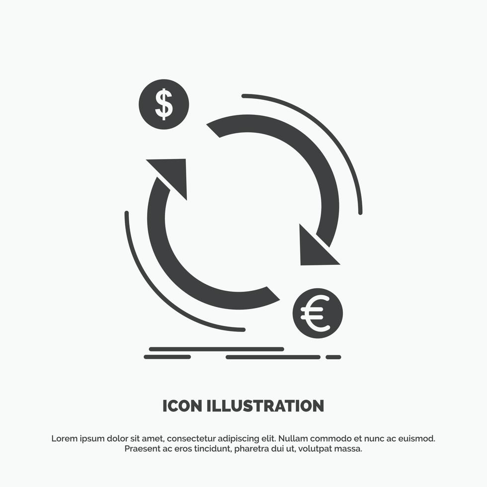 intercambio. divisa. Finanzas. dinero. icono de conversión. símbolo gris vectorial de glifo para ui y ux. sitio web o aplicación móvil vector