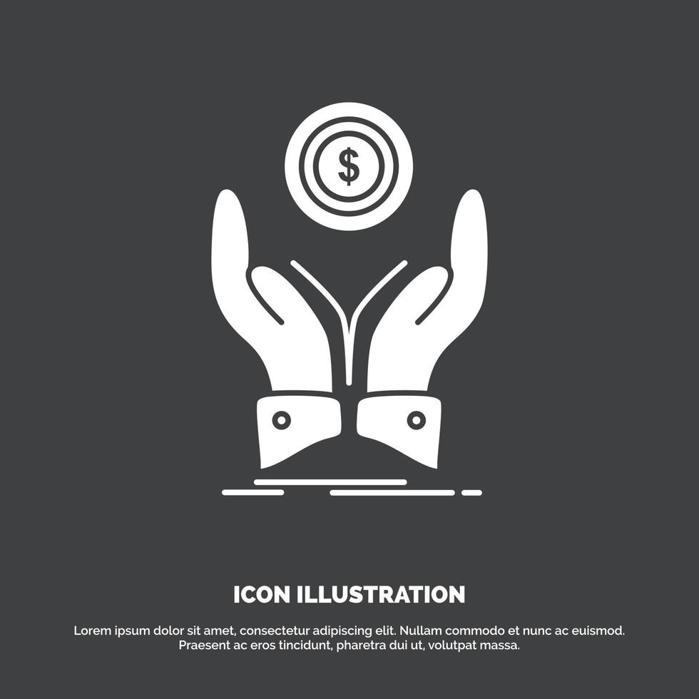 coin. hand. stack. dollar. income Icon. glyph vector symbol for UI and UX. website or mobile application