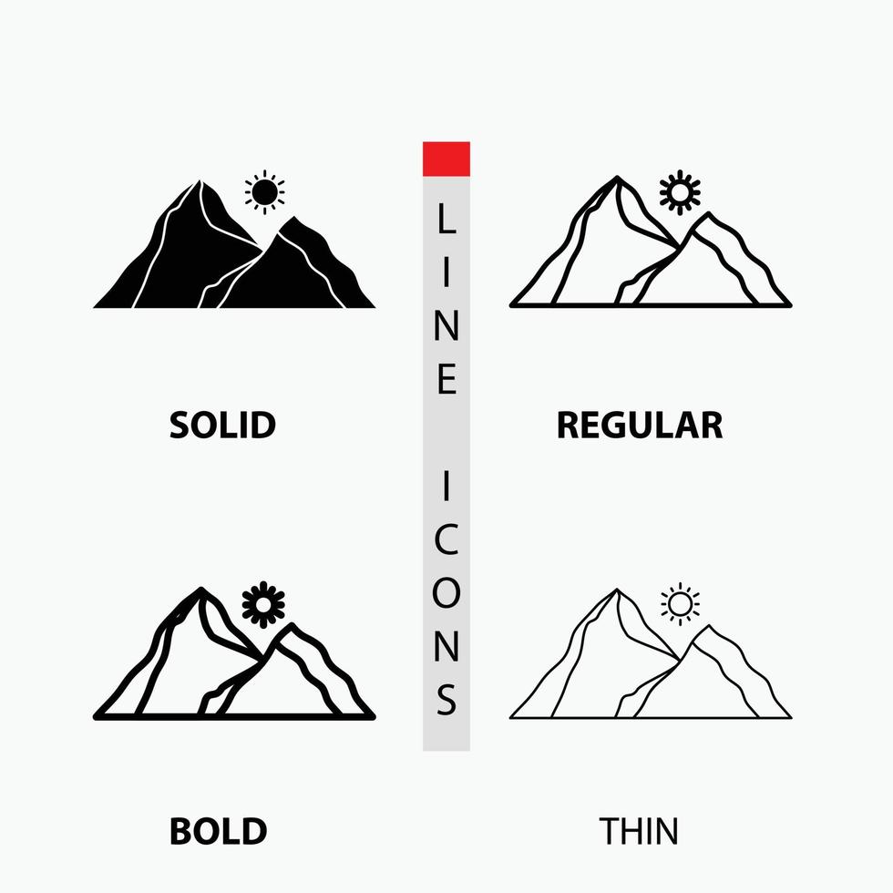 hill. landscape. nature. mountain. scene Icon in Thin. Regular. Bold Line and Glyph Style. Vector illustration