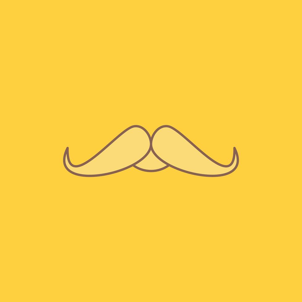 moustache. Hipster. movember. male. men Flat Line Filled Icon. Beautiful Logo button over yellow background for UI and UX. website or mobile application vector