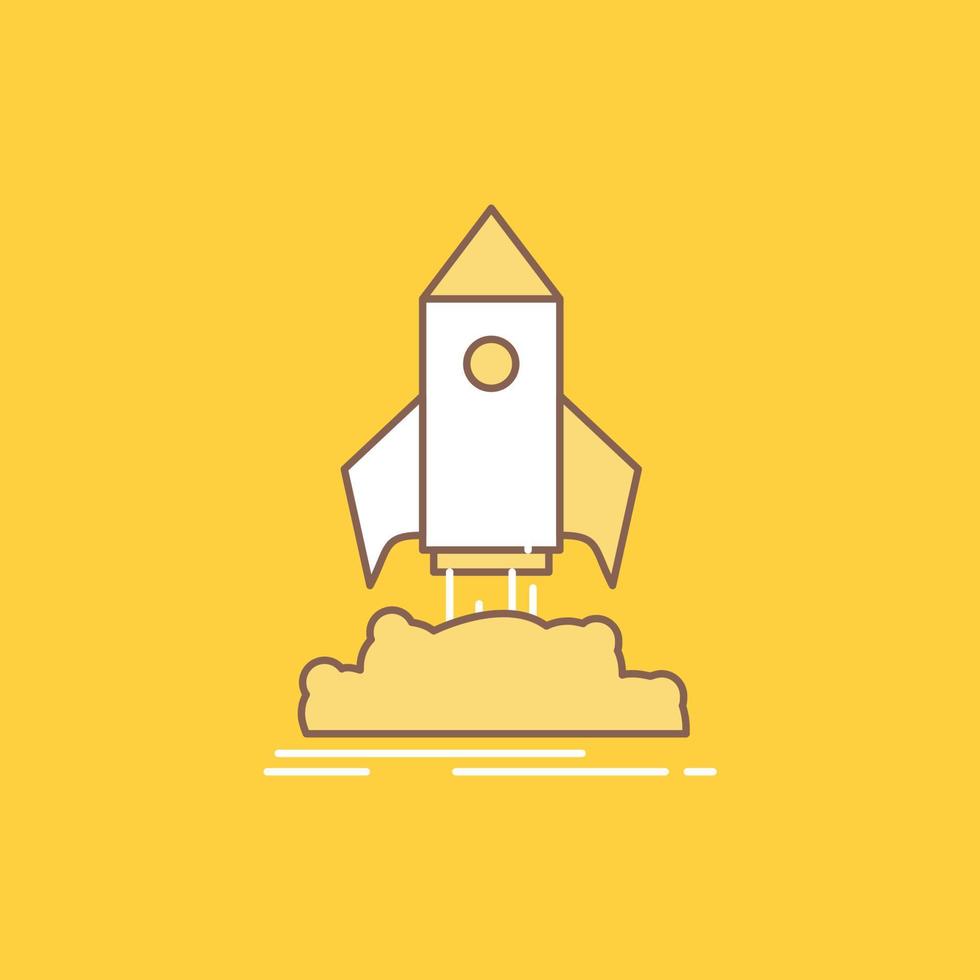 launch. startup. ship. shuttle. mission Flat Line Filled Icon. Beautiful Logo button over yellow background for UI and UX. website or mobile application vector