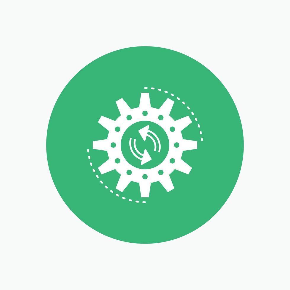 management. process. production. task. work White Glyph Icon in Circle. Vector Button illustration