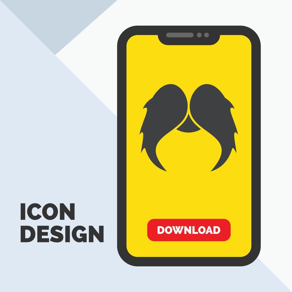 moustache. Hipster. movember. male. men Glyph Icon in Mobile for Download Page. Yellow Background vector