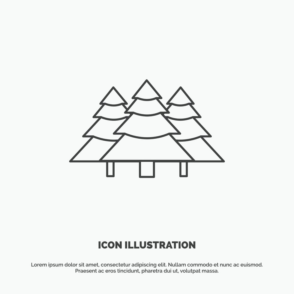 bosque. cámping. selva. árbol. icono de pinos. símbolo gris vectorial de línea para ui y ux. sitio web o aplicación móvil vector