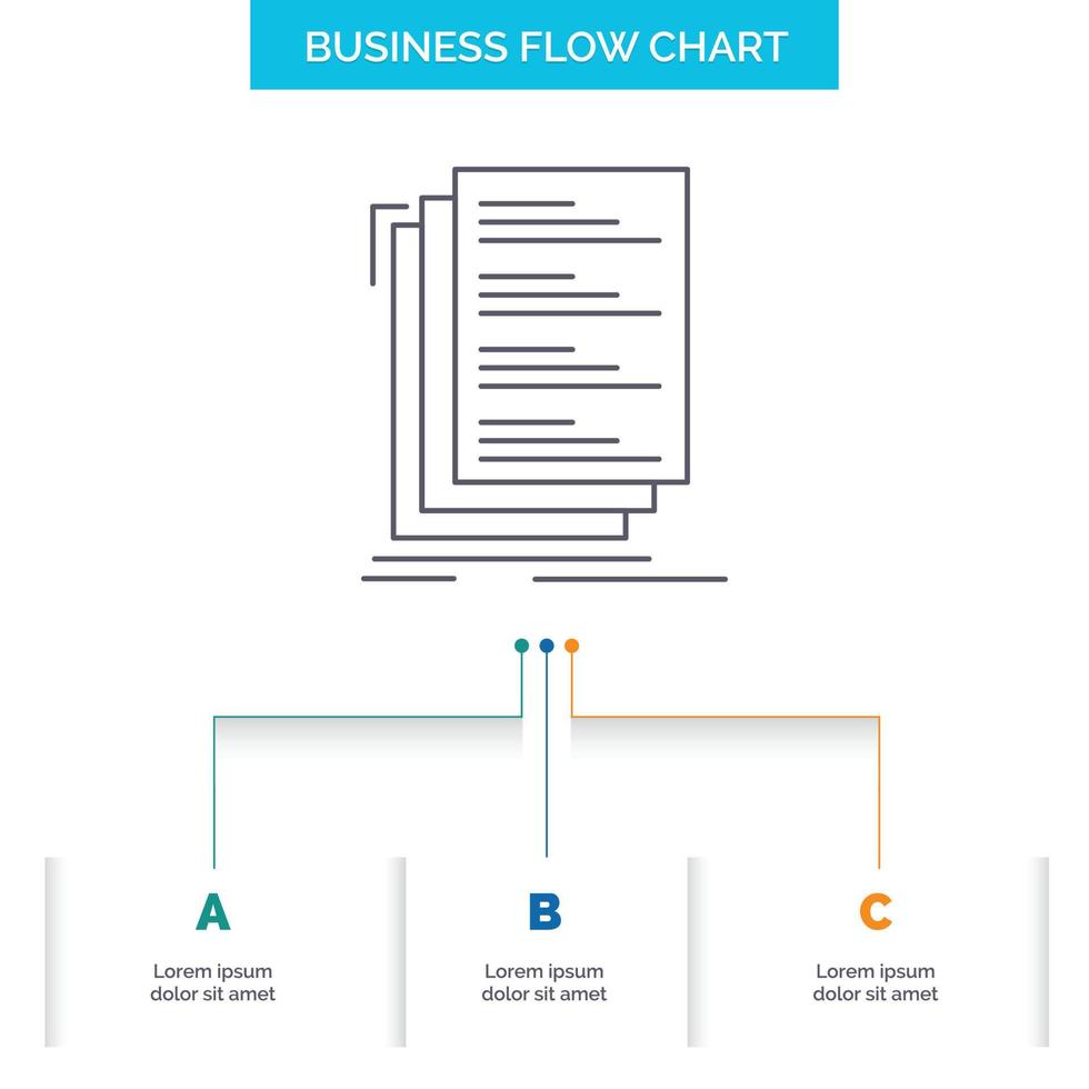 código. codificación. compilar. archivos liste el diseño de diagramas de flujo de negocios con 3 pasos. icono de línea para el lugar de plantilla de fondo de presentación para texto vector