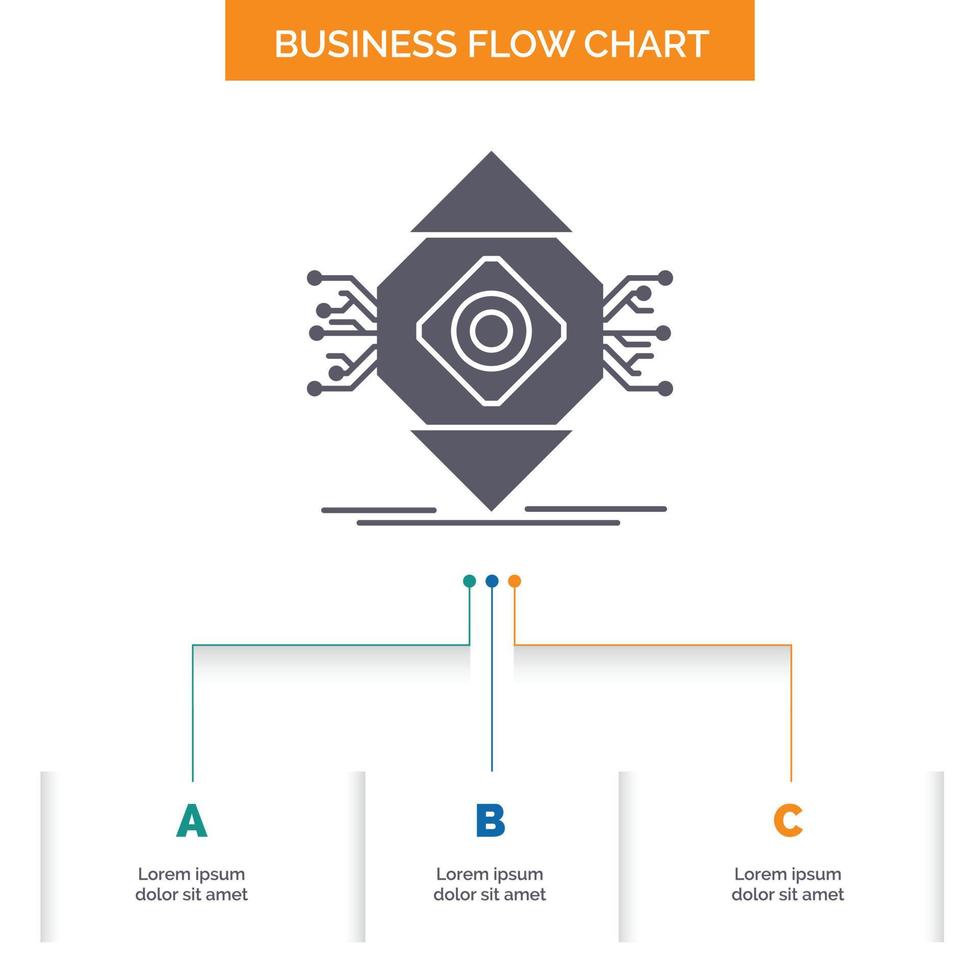 ubicomp. Computing. Ubiquitous. Computer. Concept Business Flow Chart Design with 3 Steps. Glyph Icon For Presentation Background Template Place for text. vector