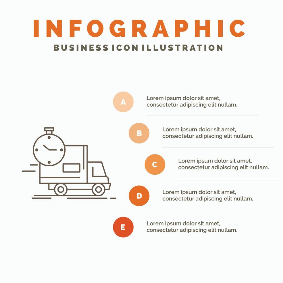 delivery. time. shipping. transport. truck Infographics Template for Website and Presentation. Line Gray icon with Orange infographic style vector illustration