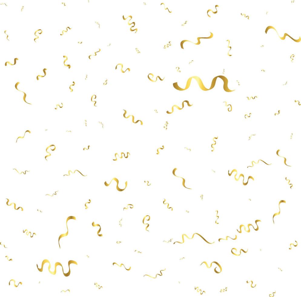Golden Confetti And Streamer Ribbon Falling On Transparent Background. Vector