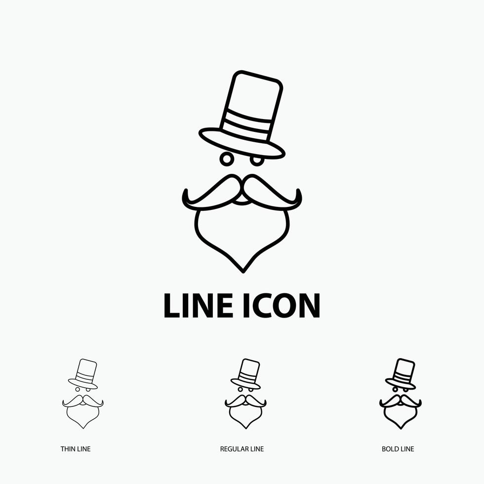 moustache. Hipster. movember. Santa Clause. Hat Icon in Thin. Regular and Bold Line Style. Vector illustration
