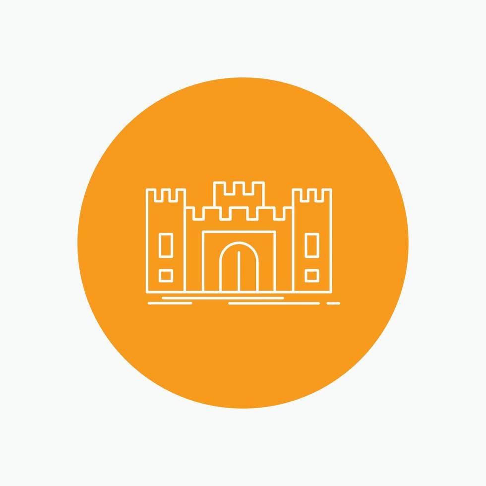 Castle. defense. fort. fortress. landmark White Line Icon in Circle background. vector icon illustration