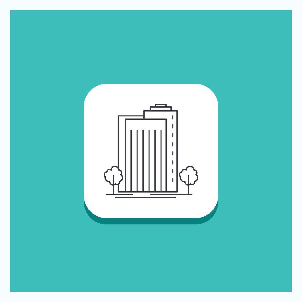 Round Button for Building. Green. Plant. City. Smart Line icon Turquoise Background vector