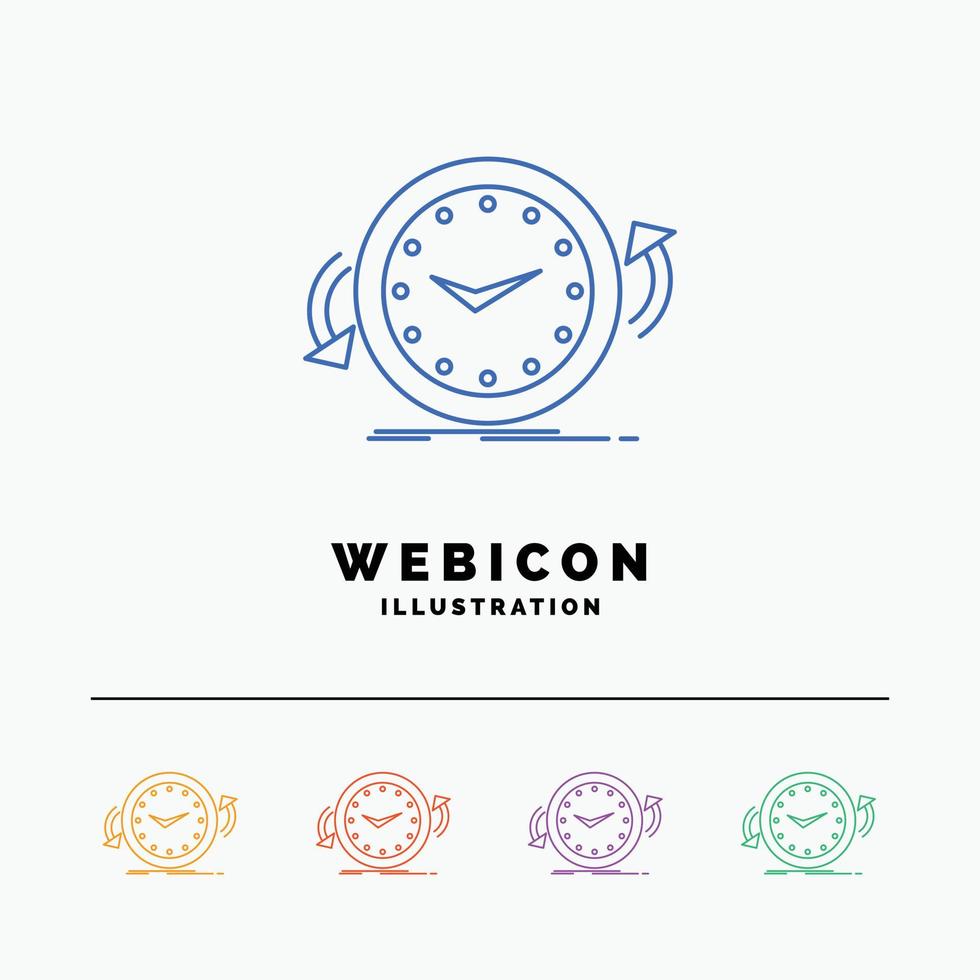 respaldo. reloj. agujas del reloj. encimera. tiempo 5 plantilla de icono web de línea de color aislada en blanco. ilustración vectorial vector