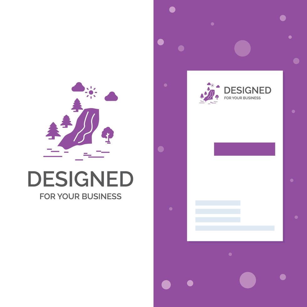 Business Logo for waterfall. tree. pain. clouds. nature. Vertical Purple Business .Visiting Card template. Creative background vector illustration