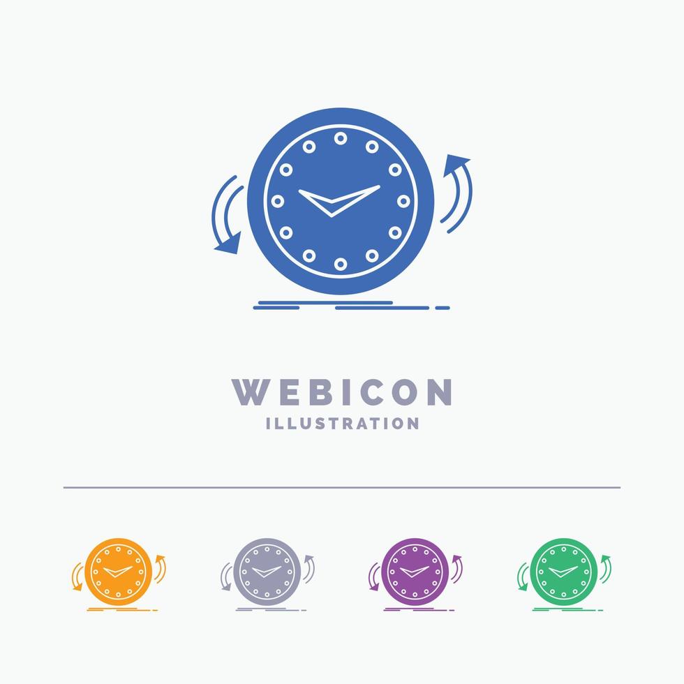 Backup. clock. clockwise. counter. time 5 Color Glyph Web Icon Template isolated on white. Vector illustration