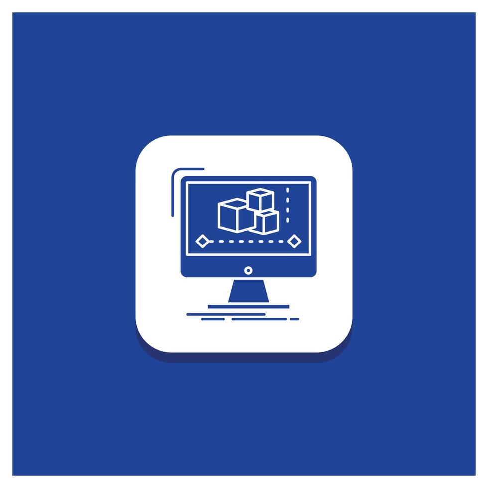 Blue Round Button for Animation. computer. editor. monitor. software Glyph icon vector
