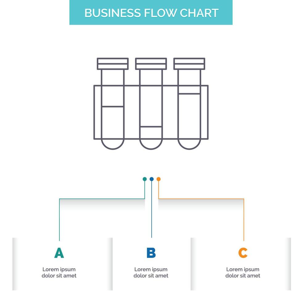 Test. Tube. Science. laboratory. blood Business Flow Chart Design with 3 Steps. Line Icon For Presentation Background Template Place for text vector