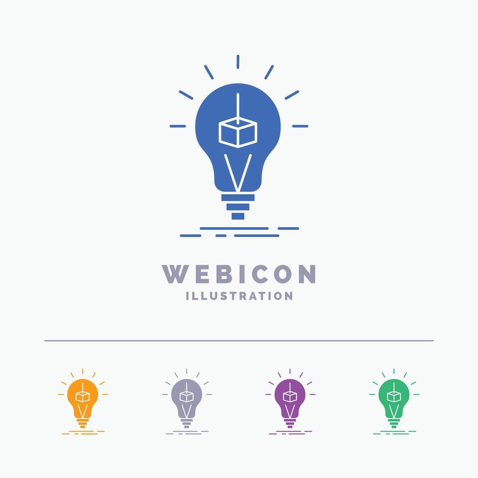 3d Cube. idea. bulb. printing. box 5 Color Glyph Web Icon Template isolated on white. Vector illustration