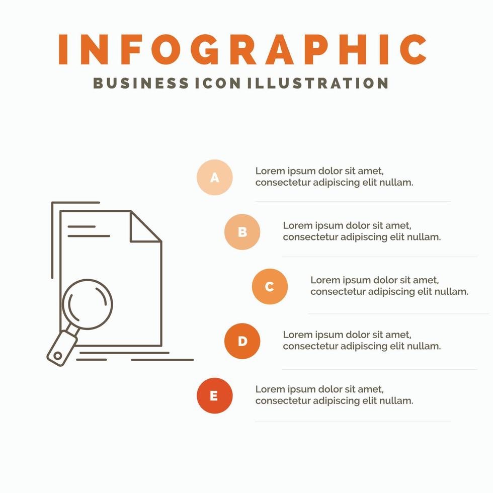 Analysis. document. file. find. page Infographics Template for Website and Presentation. Line Gray icon with Orange infographic style vector illustration