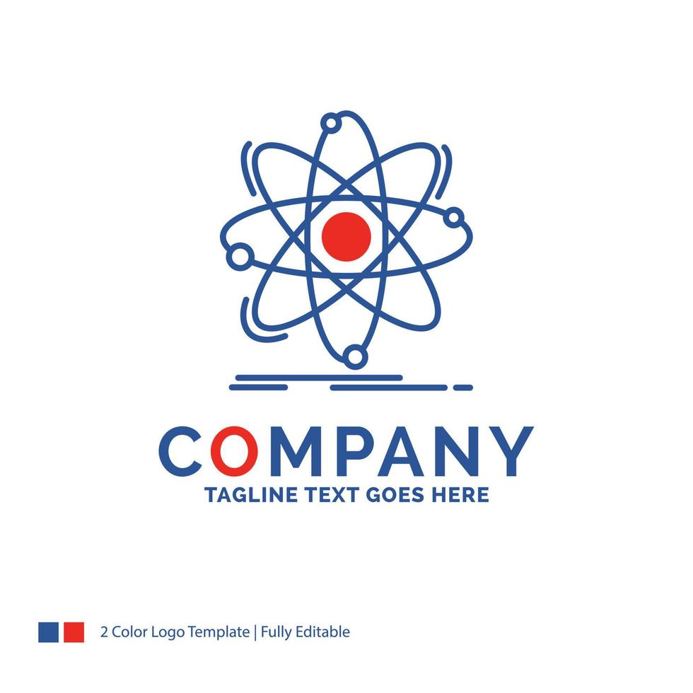 diseño del logotipo del nombre de la empresa para atom. Ciencias. química. física. nuclear. diseño de marca azul y rojo con lugar para eslogan. plantilla de logotipo creativo abstracto para pequeñas y grandes empresas. vector