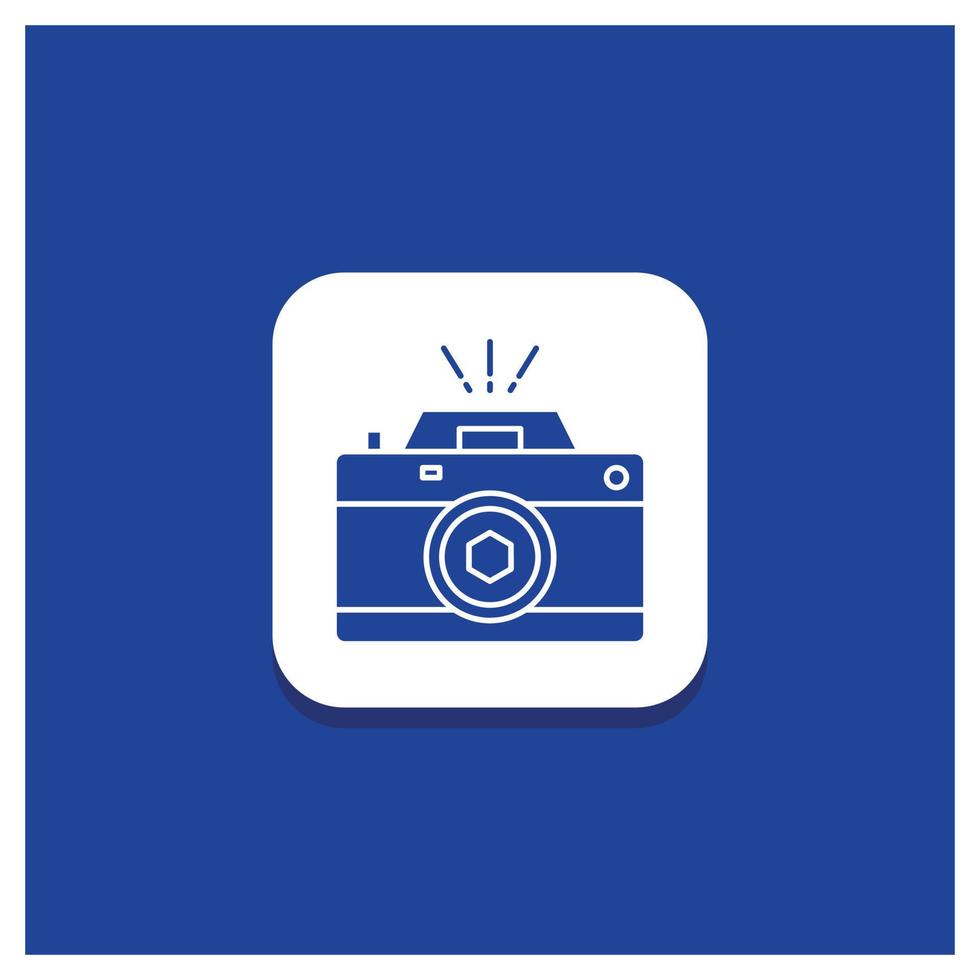 Blue Round Button for Camera. photography. capture. photo. aperture Glyph icon vector