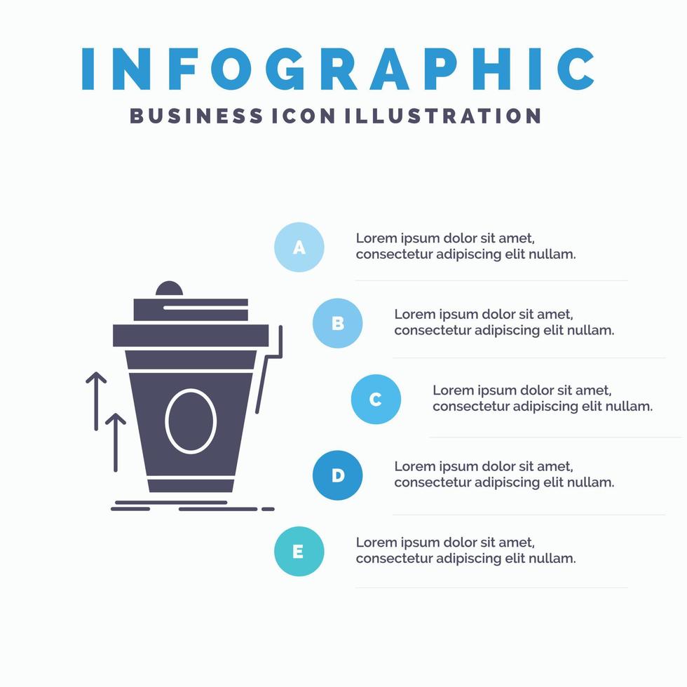 producto. promoción. café. taza. plantilla de infografía de marketing de marca para sitio web y presentación. icono de glifo gris con ilustración de vector de estilo infográfico azul.