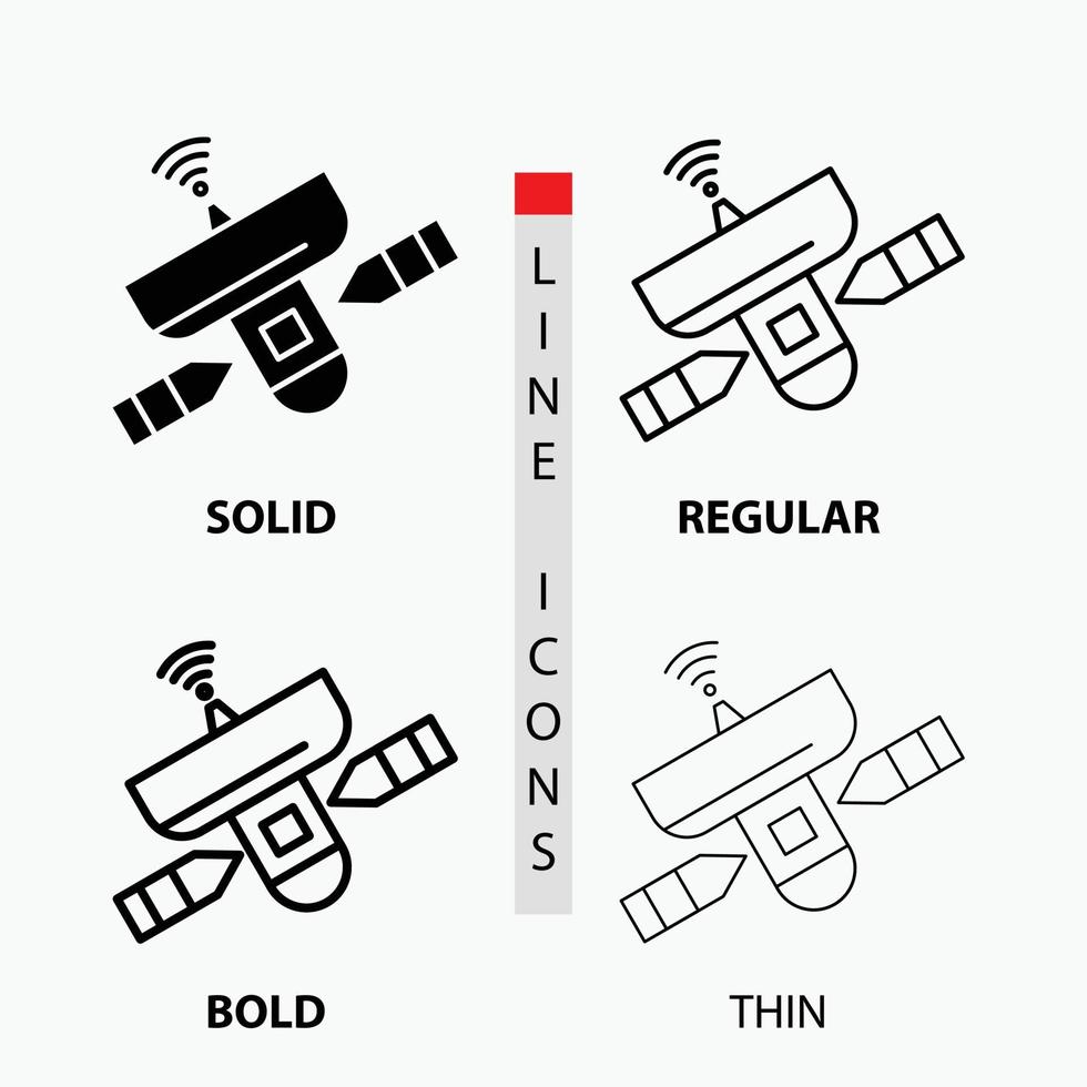 satélite. antena. Radar. espacio. icono de señal en fino. regular. línea en negrita y estilo de glifo. ilustración vectorial vector