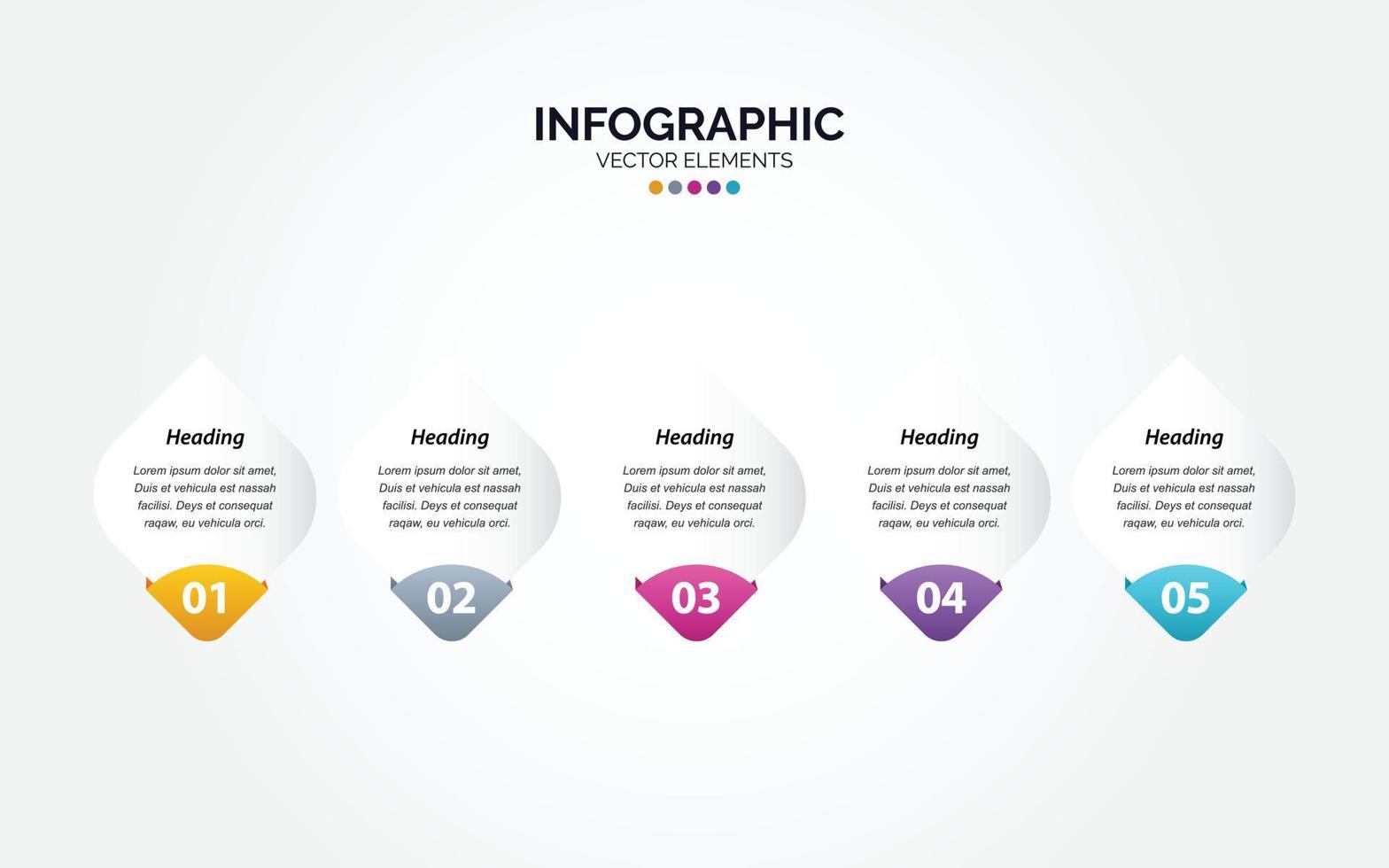 elementos para infografía horizontal. presentación y gráfico. pasos o procesos. diseño de plantilla de flujo de trabajo de número de opciones. 5 pasos. vector