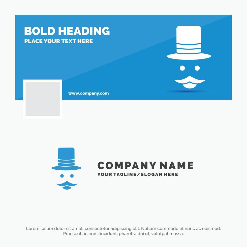 Blue Business Logo Template for moustache. Hipster. movember. hat. men. Facebook Timeline Banner Design. vector web banner background illustration