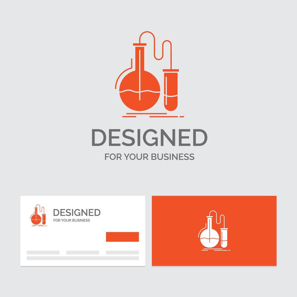 Business logo template for Analysis. chemistry. flask. research. test. Orange Visiting Cards with Brand logo template. vector