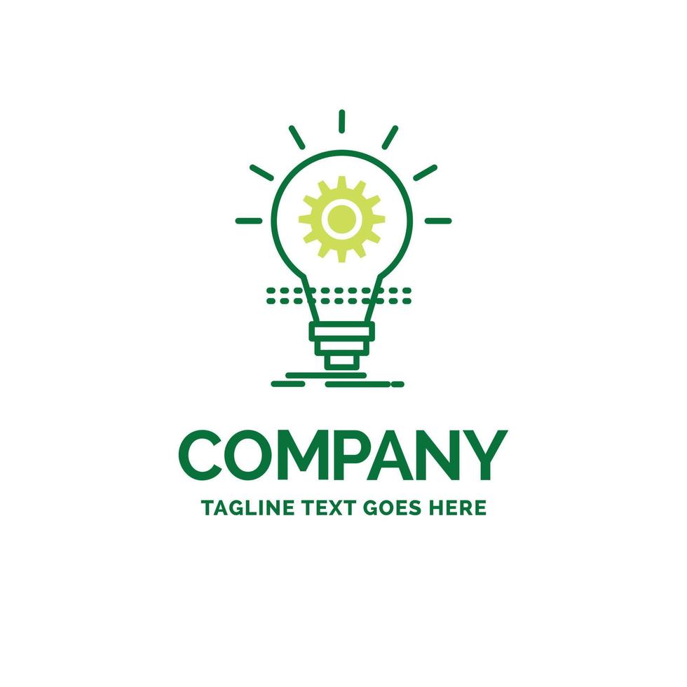 Bulb. develop. idea. innovation. light Flat Business Logo template. Creative Green Brand Name Design. vector