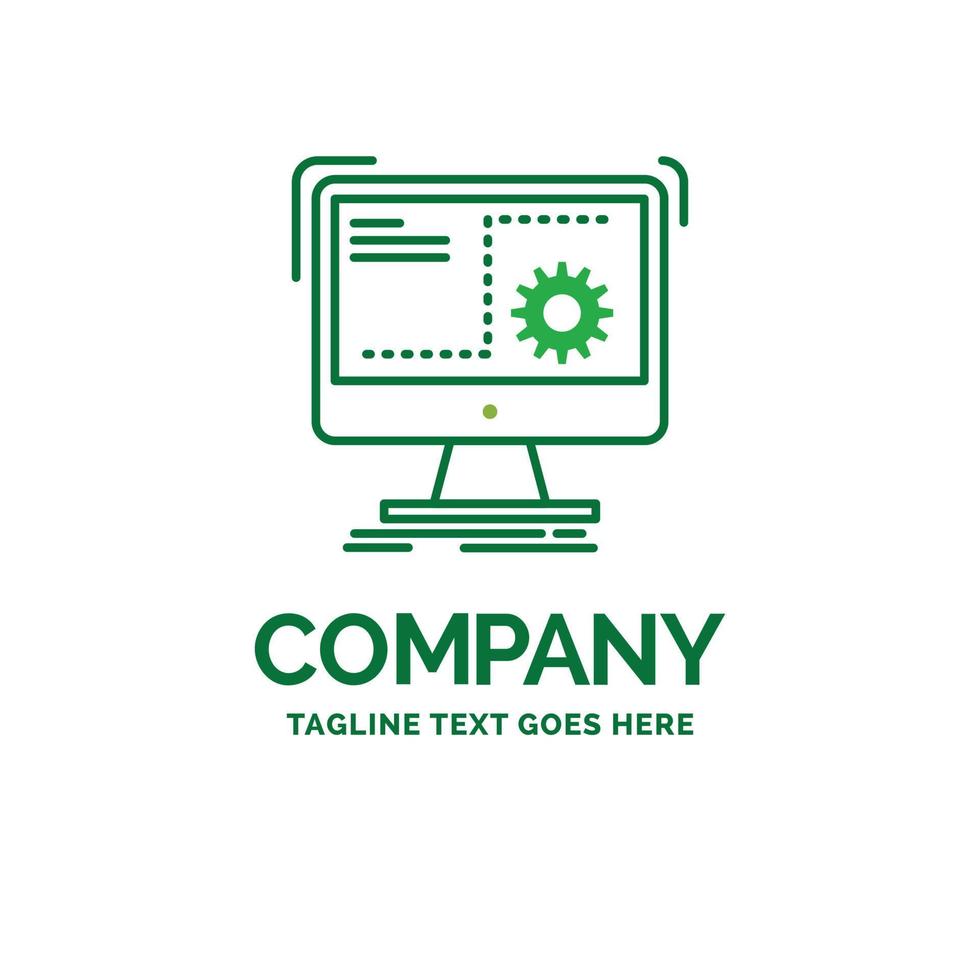 Command. computer. function. process. progress Flat Business Logo template. Creative Green Brand Name Design. vector