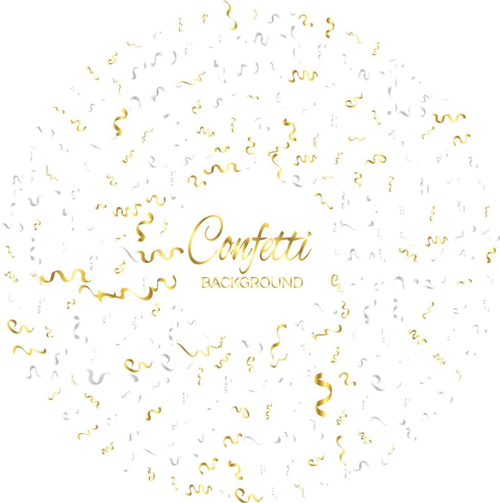 Golden Confetti And Streamer Ribbon Falling On Transparent Background. Vector