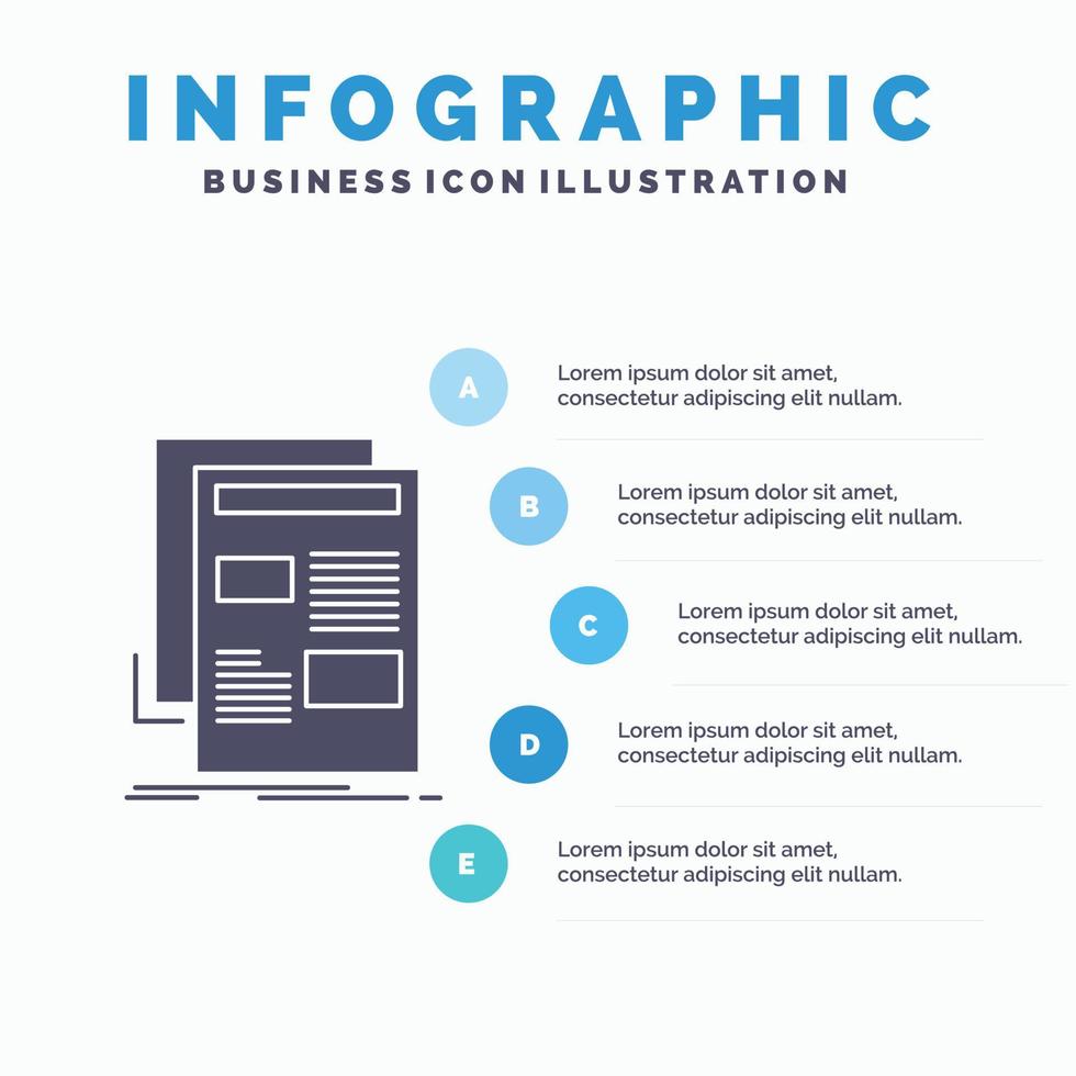 noticias. Boletin informativo. periódico. medios de comunicación. plantilla de infografías de papel para sitio web y presentación. icono de glifo gris con ilustración de vector de estilo infográfico azul.