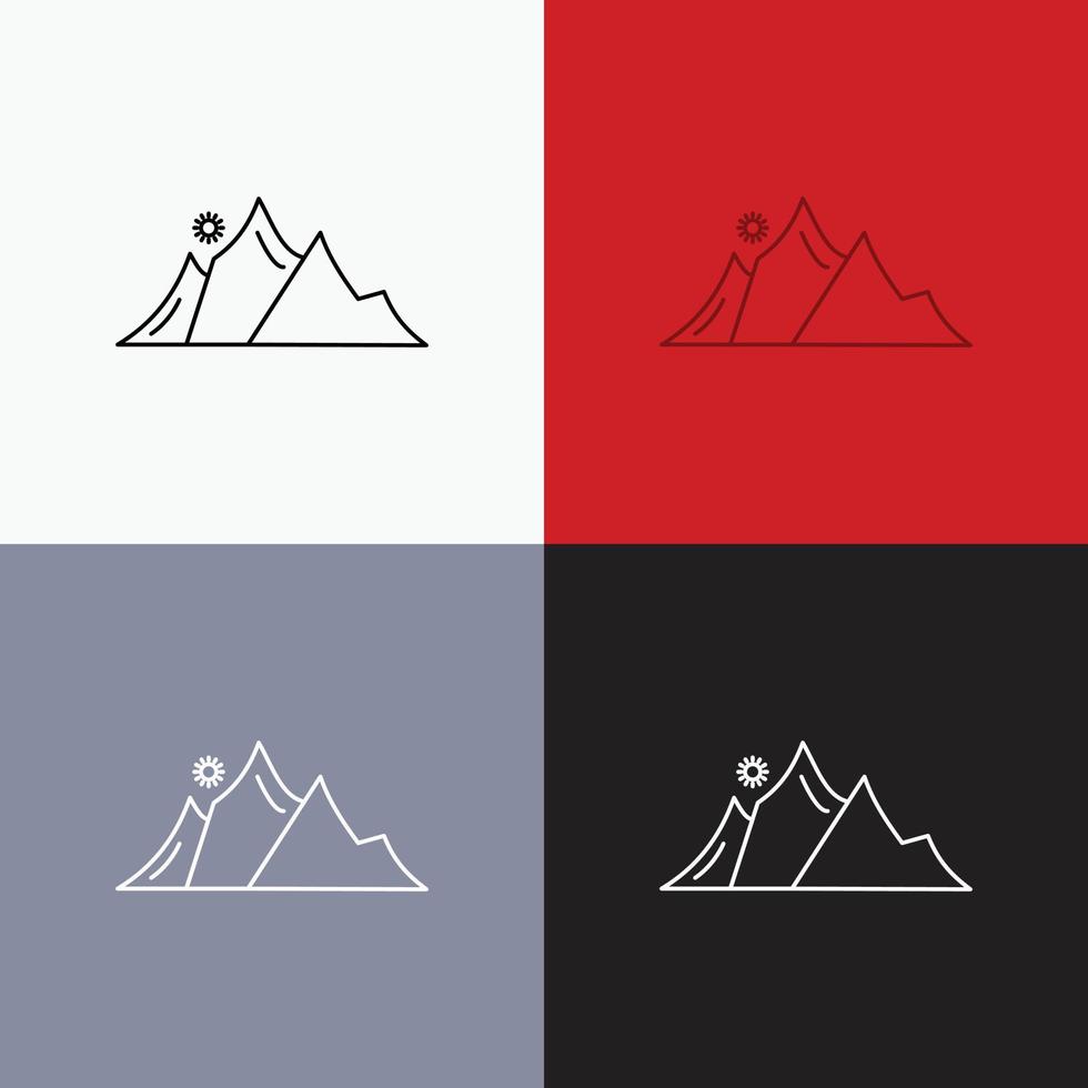 hill. landscape. nature. mountain. sun Icon Over Various Background. Line style design. designed for web and app. Eps 10 vector illustration