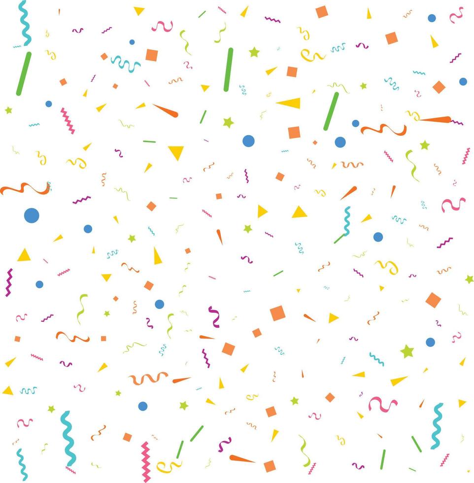 fondo blanco abstracto vectorial con muchas pequeñas piezas de confeti de colores que caen y cinta. carnaval. decoración de navidad o año nuevo banderines de fiesta coloridos para cumpleaños. festival vector