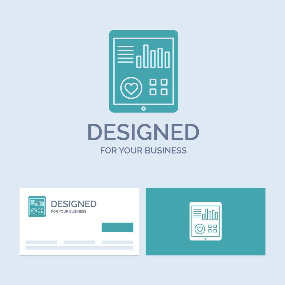 monitoring. health. heart. pulse. Patient Report Business Logo Glyph Icon Symbol for your business. Turquoise Business Cards with Brand logo template. vector