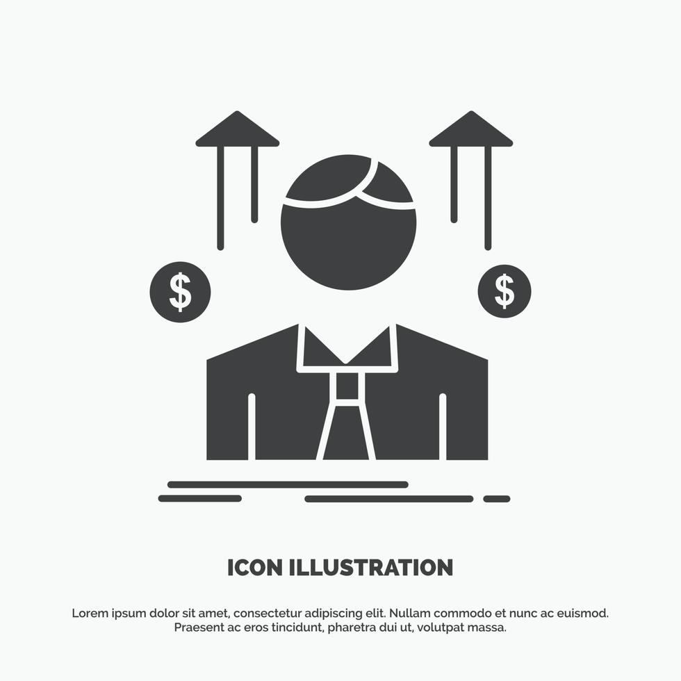 negocio. hombre. avatar. empleado. icono de hombre de ventas. símbolo gris vectorial de glifo para ui y ux. sitio web o aplicación móvil vector