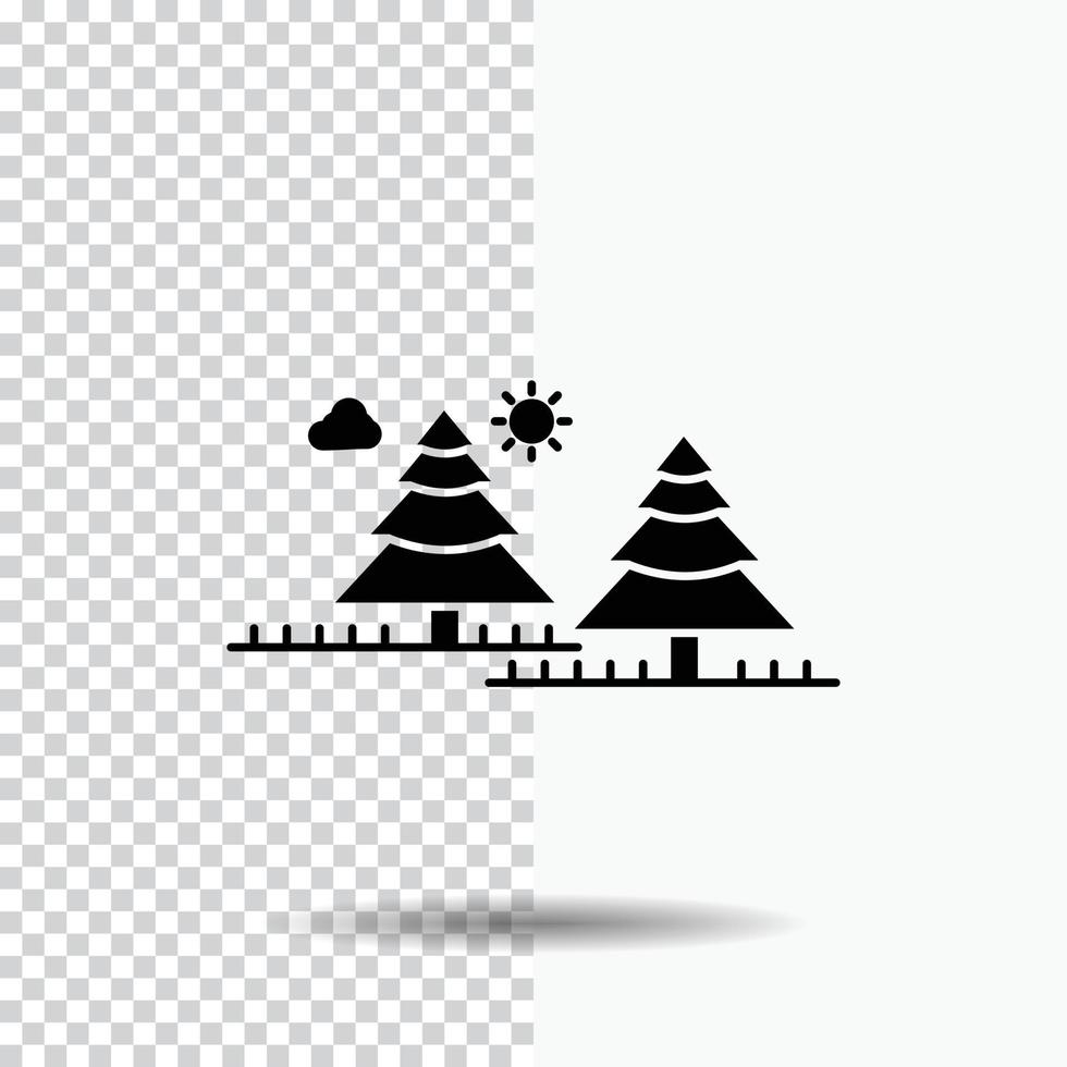 bosque. cámping. selva. árbol. icono de glifo de pinos sobre fondo transparente. icono negro vector